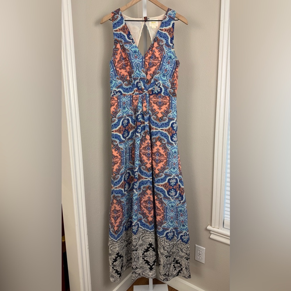 Anthropologie‎ Maeve Medallion 100% Silk Cutout Maxi Dress Size 12 resort wear - Picture 2 of 15